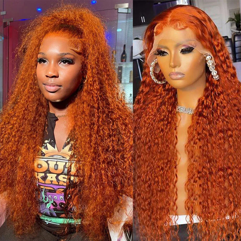 Orange Ginger Curly Lace Front Wig - 30 Inch, Deep Wave, 13x4/13x6 HD Lace